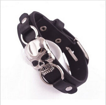 Skull Pu Charm Bracelets Stainless Steel Rivet Punk Leather Bracelet 24.5cm