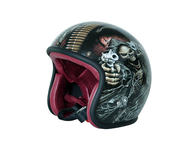 Unique custom Fiberglass motorcycle Double gun skull helmet 3/4 open face Retro motorcycle Capacete Casco DOT