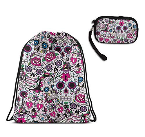 Sugar SkullWater Resistant Rucksack + Clutch Bag Handbag Totebag