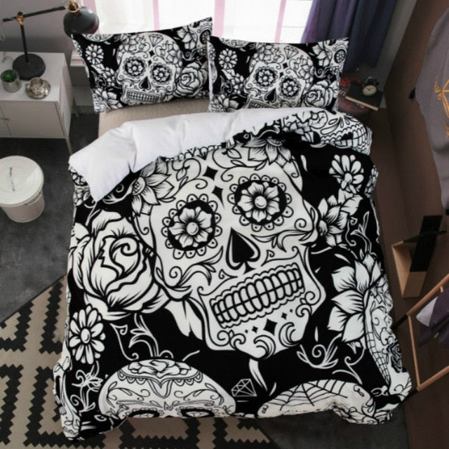 3D Skull Bedding Sets,Digital Printing Day Of The Dead Sugar Skull