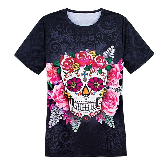 Sugar Skull Flowers 3D T Shirt