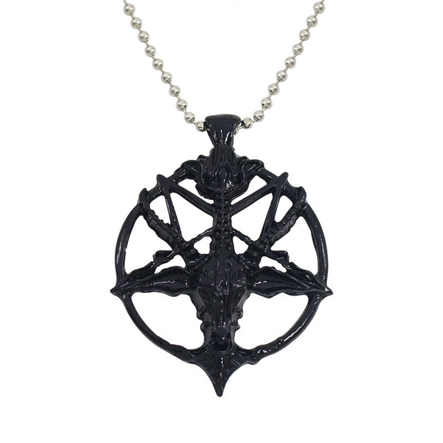 Fashion Steampunk Inverted Pentagram Pan God Skull Goat Head Pendant Necklaces Satanism Satanic Occult Metal DIY Choker Necklace