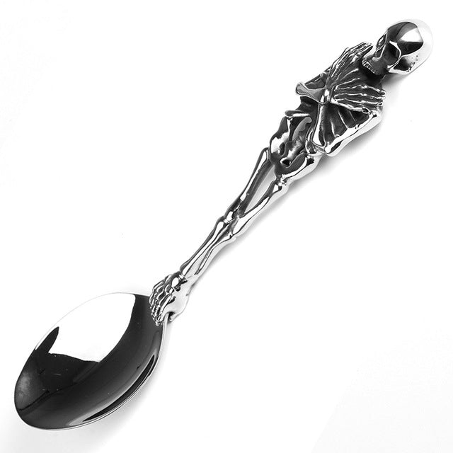 316L Stainless Steel Skull Fork/Spoon Tableware Cutlery Spoon Fork Sets Dining Forks Bento Accessories Kitchen Goods Garfo