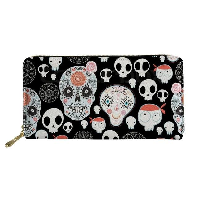 2Pcs Sugar Skull Shoulder Messenger Crossbody Bag and Leather Wallet