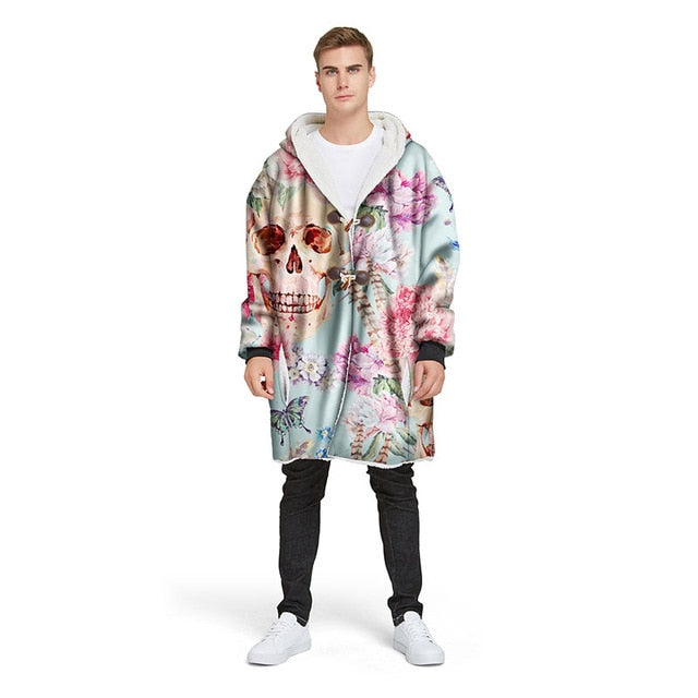 3D Rose Sugar Skull Blanket Hoodie