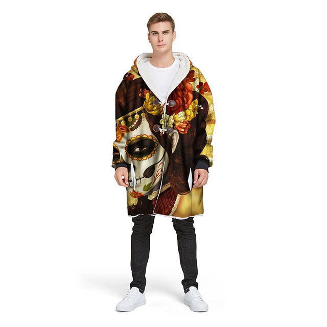 3D Rose Sugar Skull Blanket Hoodie