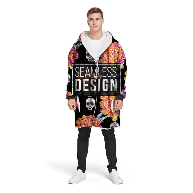 3D Rose Sugar Skull Blanket Hoodie