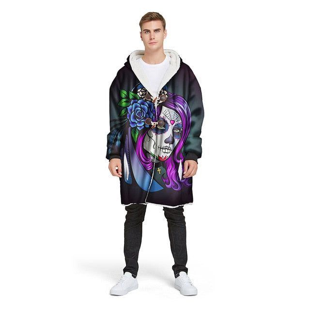 3D Rose Sugar Skull Blanket Hoodie