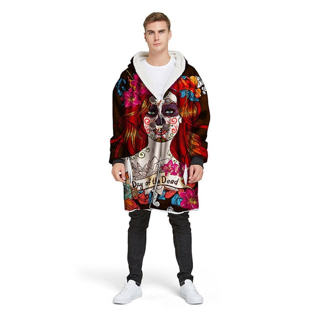 3D Rose Sugar Skull Blanket Hoodie