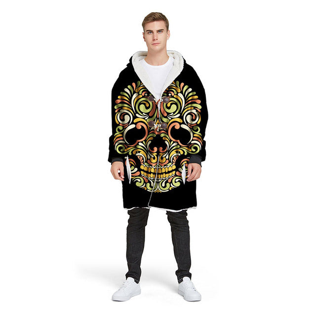 3D Rose Sugar Skull Blanket Hoodie