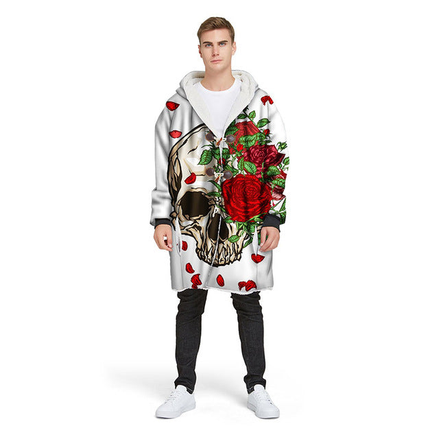 3D Rose Sugar Skull Blanket Hoodie