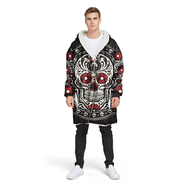 3D Rose Sugar Skull Blanket Hoodie