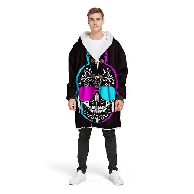 3D Rose Sugar Skull Blanket Hoodie