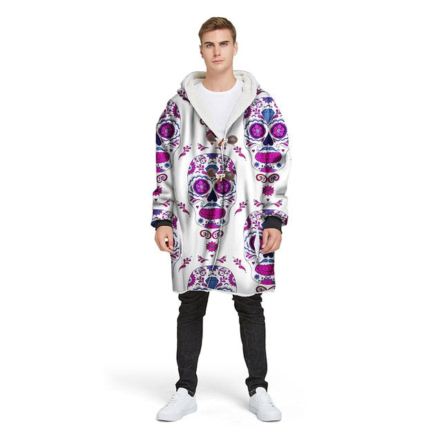 3D Rose Sugar Skull Blanket Hoodie