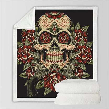 BeddingOutlet Sugar Skull Velvet Plush Reversible Sherpa Blanket Floral Vintage Fleece Blanket Flowers Black White Bedding