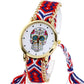 Women vintage Mexican Catrina Style Skull Fashion wristwatch Lace Golden Braided