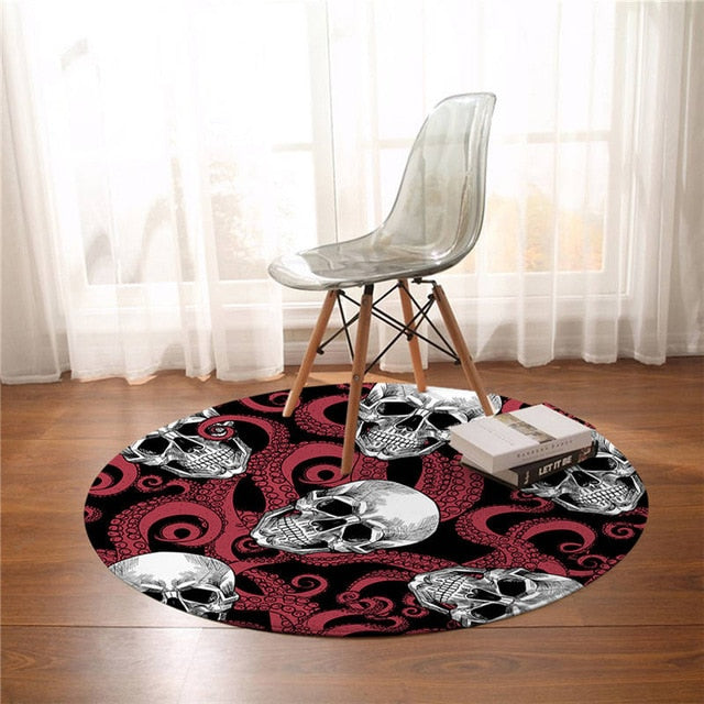 Skull Area Rugs Octopus Tentacles Hand Round Carpet