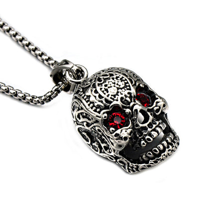 Hiphop Jewelry Stainless Steel Skull Head Rhinstone Eye Pendant Link Chain Necklace Bikers Heavy Metal Jewelry Gifts 2MJ