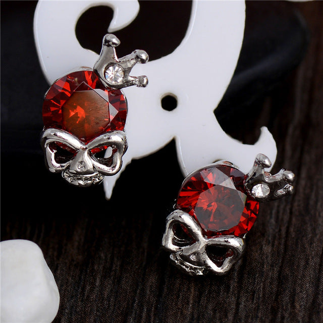 Hot Silver Color Cubic Zirconia CZ Cute Skull Pretty Stud Earrings For Women Girls 7 Colors Nice Shipping