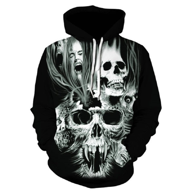 Spring 3D Hoodies Men Hooded Sweatshirts Melted Skull 3D Print Casual Pullovers Streetwear Tops Hip Hop Clothing