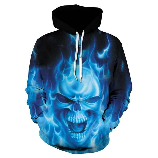 Punk Youth 2018 New Blue Skull Hoodie Men Clothing War Streetwear Hood Long Hoodie Sweatshirt Casual Funny Pocket Hoodie