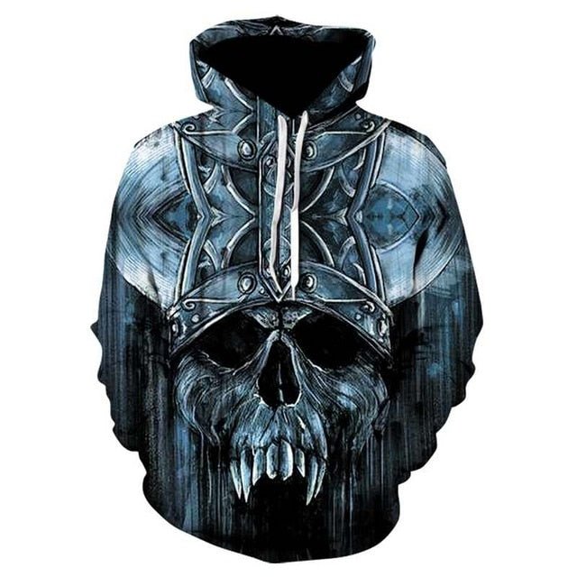 Punk Youth 2018 New Blue Skull Hoodie Men Clothing War Streetwear Hood Long Hoodie Sweatshirt Casual Funny Pocket Hoodie