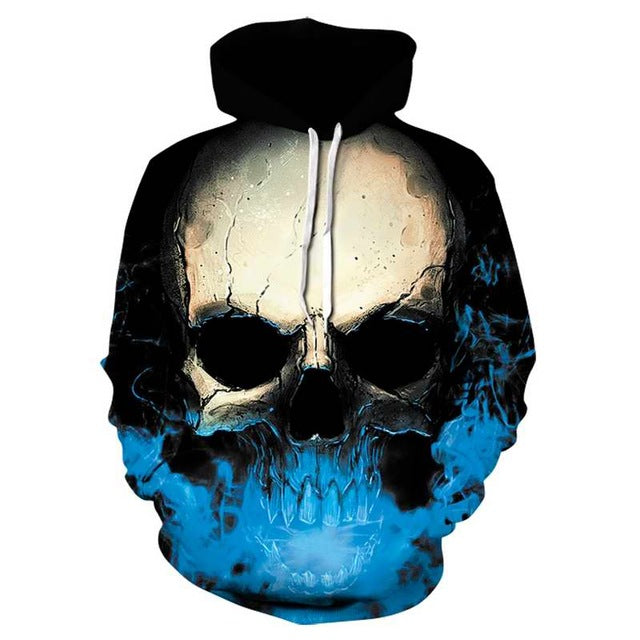 Punk Youth 2018 New Blue Skull Hoodie Men Clothing War Streetwear Hood Long Hoodie Sweatshirt Casual Funny Pocket Hoodie