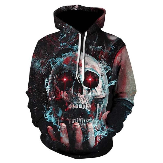 Punk Youth 2018 New Blue Skull Hoodie Men Clothing War Streetwear Hood Long Hoodie Sweatshirt Casual Funny Pocket Hoodie