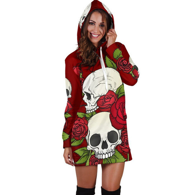 3D Hoodies Women Melted Christmas Skull Full Print Novelty Hoody Sweatshirt