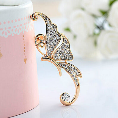 New Fashion Fine Jewelry Gold Color Full Rhinestone Elves Butterfly Ear Clip Single Left ear Earrings For Women E-138