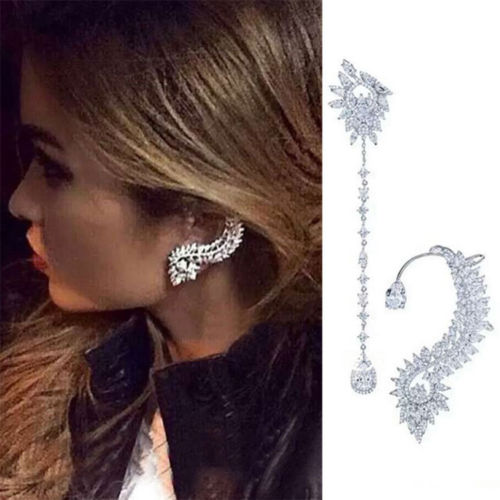 Luxury Curved Lines Full Cubic Zirconia CZ Engagement Wedding Party Nightclub Silver Statment Earring