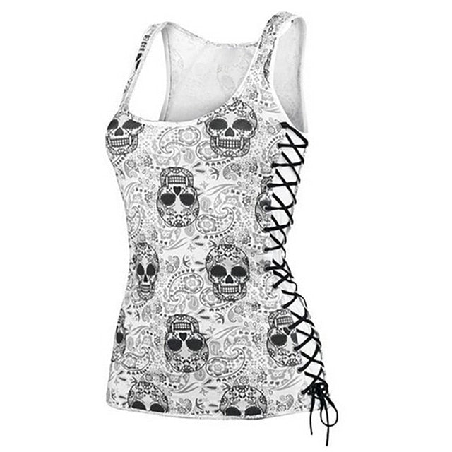 New Skull Head Design Tops Harajuku Sleeveless White tanktop