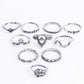 Fashion 10Pcs/Set Bohemian Hollow Water Drop Pattern Vintage Crystal Beidou Seven Stars Fatima Hand Ring For Women gifts