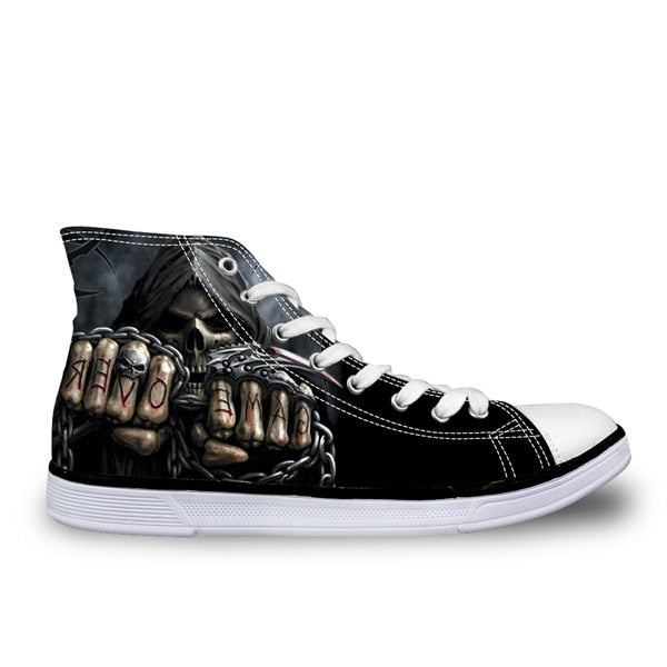Cool Skull High Top Canvas Shoes Casual Zombie Skeleton Flats Walking Shoes Lace Up