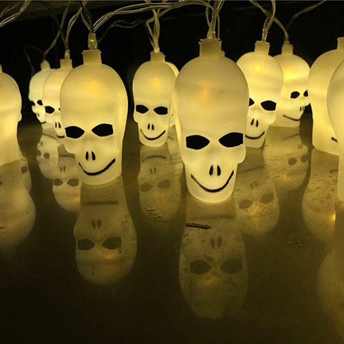Battery Operated 3D Plastic 1M 10leds Skull Ghost Shaped LED String Lights Halloween Holiday Indoor Decoration Lanterns lights