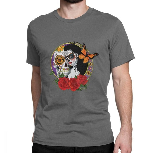 Sugar Skull Vintage Cotton Tees Short Sleeve