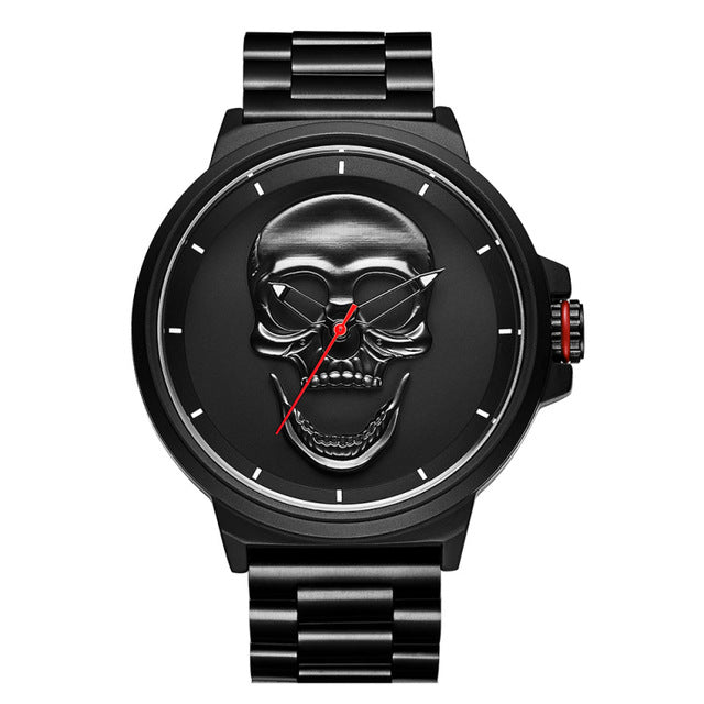 3D Black Watch Pirate Skull Style Quartz Men Watches Brand Men Military steel Men Sports Watch Waterproof Relogio Masculino