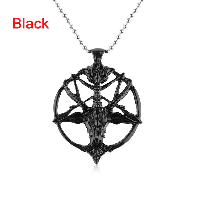 1Pcs Fashion Pentagram Pan God Skull Goat Head Pendant Necklace Luck Satanism Occult Metal Vintage Silver Star Necklace for Man