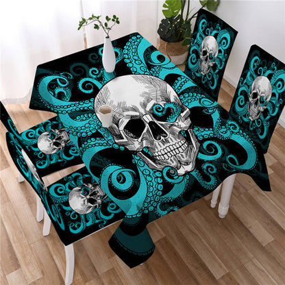 Octopus and Skull Tablecloth Tentacles Gothic Hand Waterproof Table Cloth Green and Red