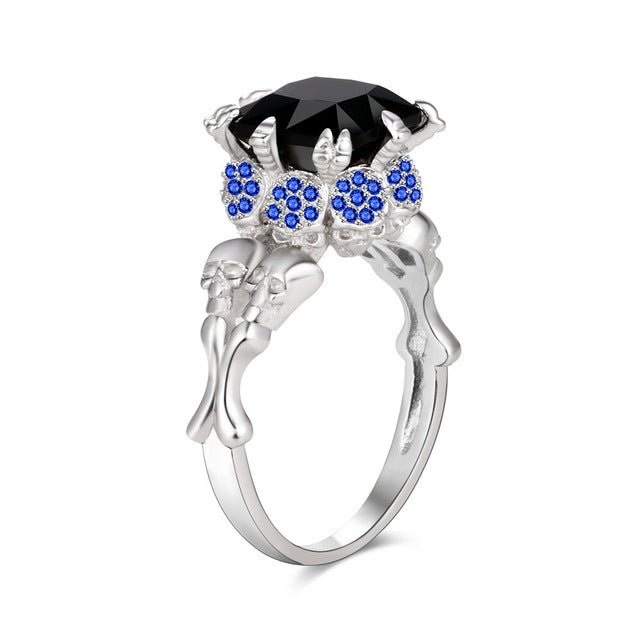 Skull Ring Black Zircon Women's Wedding Ring Punk Jewelry