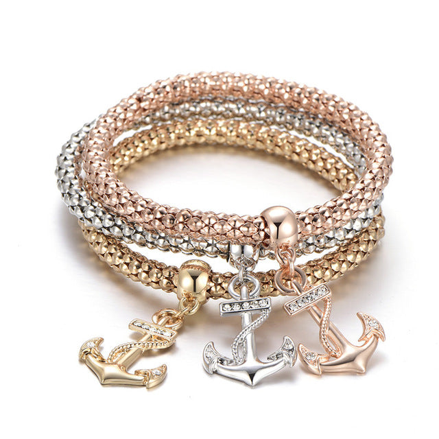 3Pcs Tree of Life Bracelet Popcorn Owl Heart Anchor Musical Note Charm Bracelets For Women Pulseria Feminina Boy & Girl Jewelry