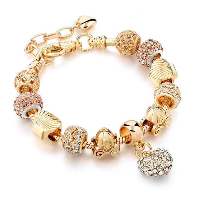 Luxury Crystal Heart Charm Bracelets & Bangles Gold Bracelets For Women Jewellery Pulseira Feminina