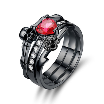 Punk Black Skull Ring Red crystal Women's Ring Wedding Jewelry