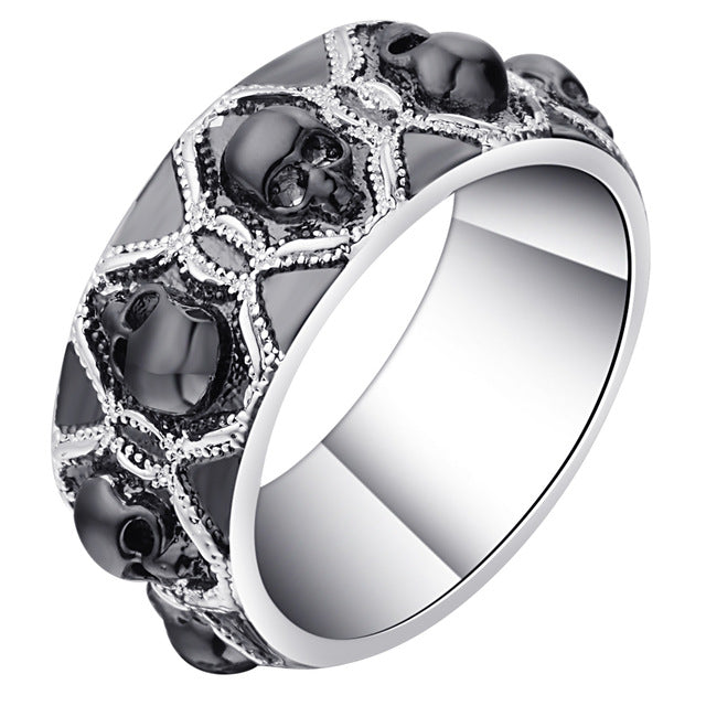 Newest Design men's black Skull Ring Rhodium Plated Women's party finger Ring Punk Jewelry Size 5-12