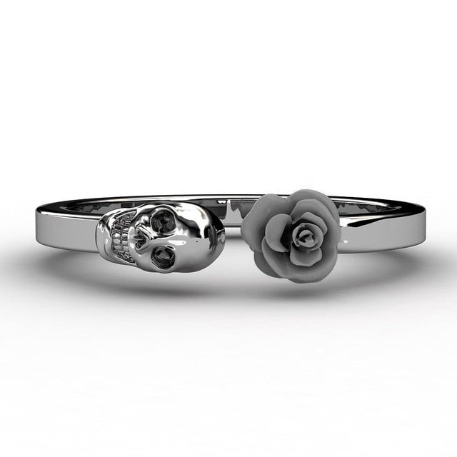 Fashion Skull Womens Ring 316L Stainless Steel Punk Rock Rings Charm Female Inlaid Red Rose Rings