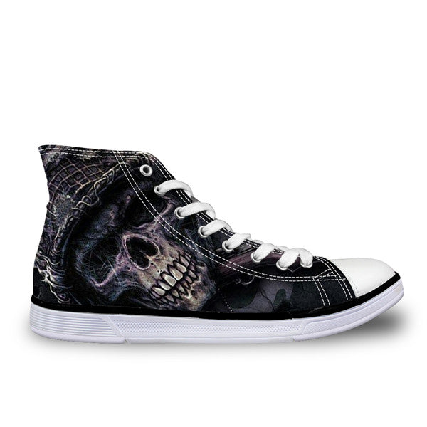 Punk Azrael Skull Print Men Canvas Shoes Casual Man's Lace-up Flats Shoes Fashion High top Vulcanized Shoes for Boys