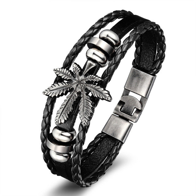 New Fashion 3 layer Leather Skull Bracelets&Bangles Handmade Round Rope Turn Buckle Bracelet For Women Men Charm bracelet