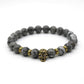 Antique Gold Color Skeleton Skull Bracelet Men With Black Lava Stone Bead Bracelets Pulseira Masculina HS-1