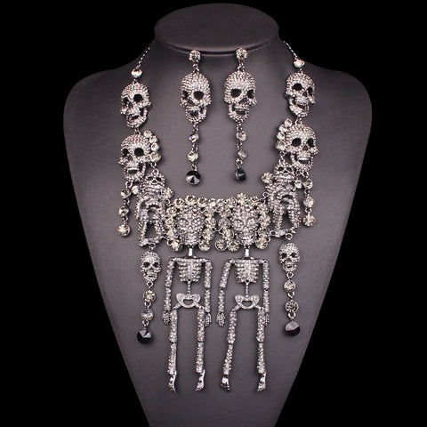 New White Skeleton sugar skull Statement Necklace Earrings Sets