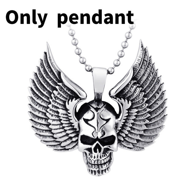Stainless Steel Skull Pendant Necklace For Man Punk wing Jewelry good detail choker